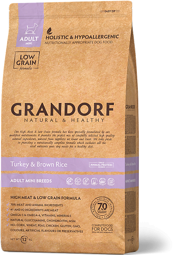 сухой низкозерновой корм для собак малых пород "grandorf turkey&brown rice" (грандорф) с индейкой и рисом
