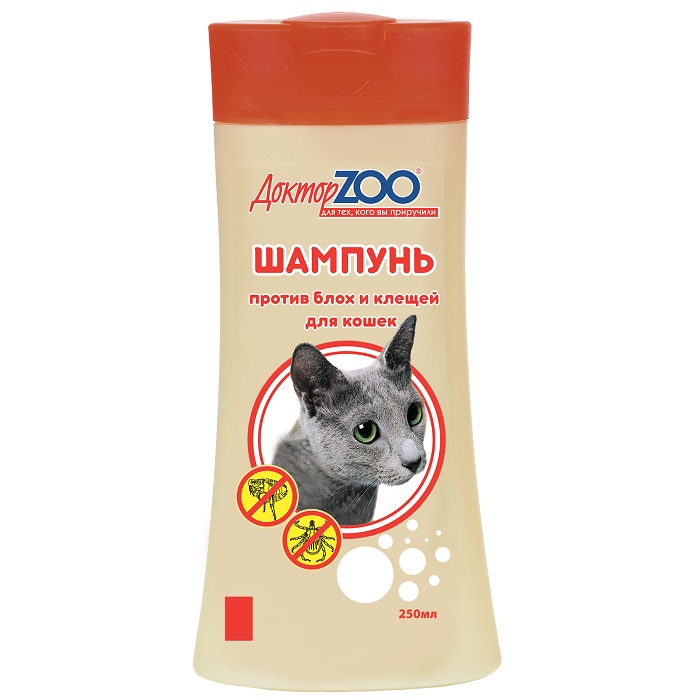 шампунь "доктор зоо" для кошек против блох и клещей, 250 мл