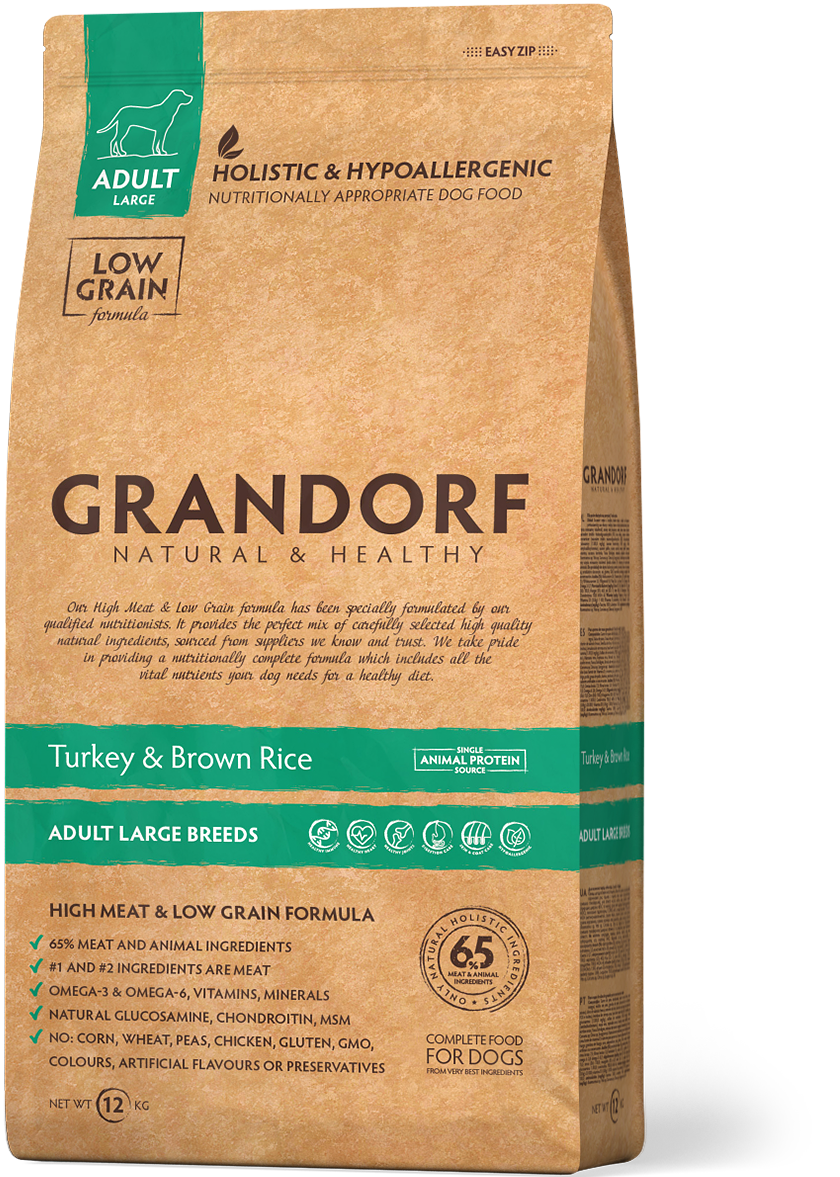 сухой низкозерновой корм для собак крупных пород "grandorf turkey & rice" (грандорф) с индейкой и рисом