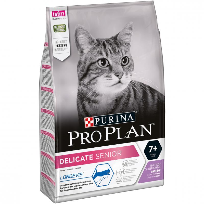 сухой корм для кошек старше 7 лет с чувствительным пищеварением "pro plan delicate senior" (проплан) с индейкой