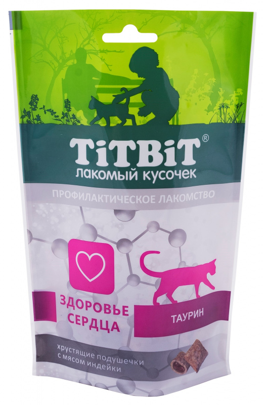 лакомство для кошек "titbit" (титбит) хрустящие подушечки с мясом индейки для здоровья сердца