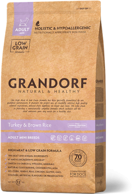сухой низкозерновой корм для собак малых пород "grandorf turkey&brown rice" (грандорф) с индейкой и рисом