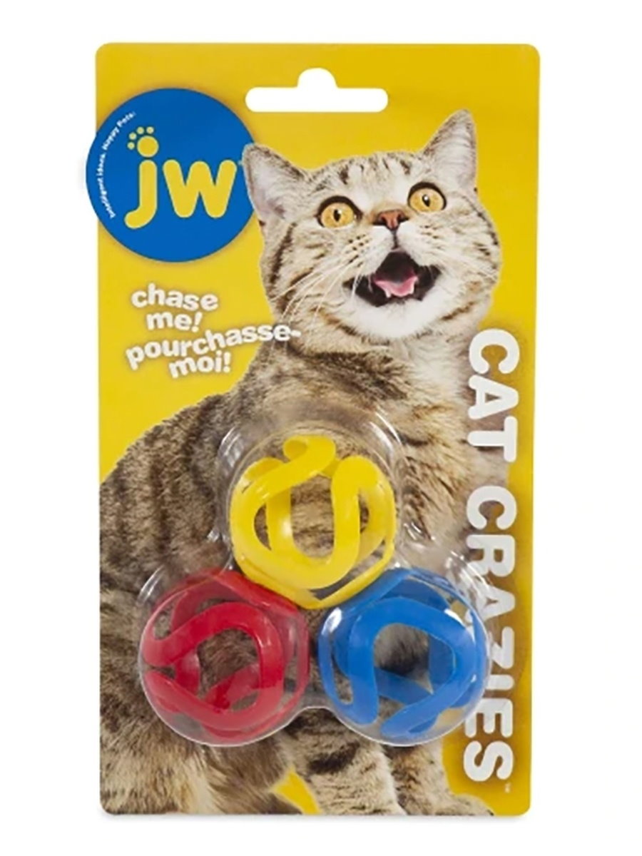 игрушка для кошек jw cat crazies cat toy "шальной" мячик, пластик, 3 шт.