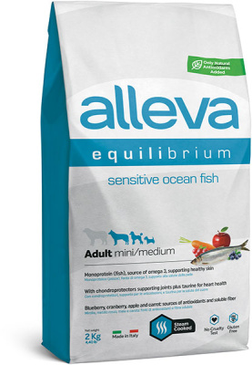 полнорационный сухой корм для взрослых собак мелких и средних пород "alleva equilibrium sensitive ocean fish mini/medium"(аллева эквилибриум сенситив) океаническая рыба