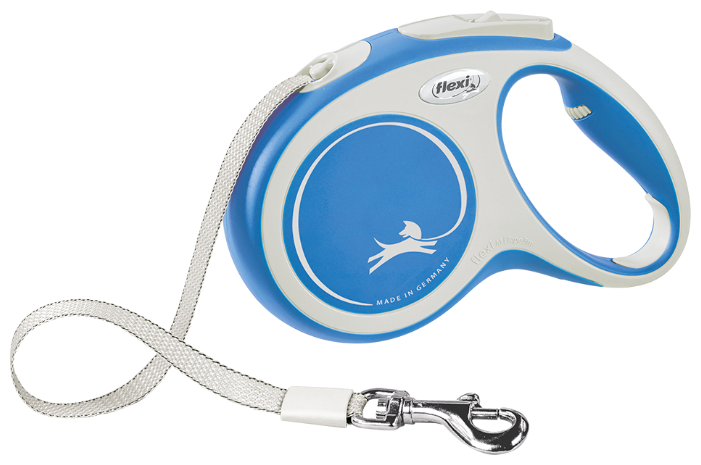 рулетка для животных "flexi new line comfort m" (флекси) 5 м до 25 кг (лента) серая с синим