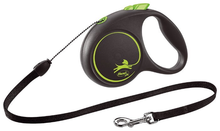 рулетка для животных "flexi black design xs" (флекси) 3 м до 8 кг (трос) черная с зелёным