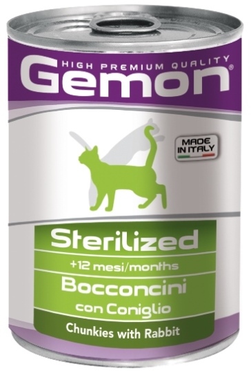 консервы для стерилизованных кошек "gemon cat sterilised" (джимон) кусочки кролика
