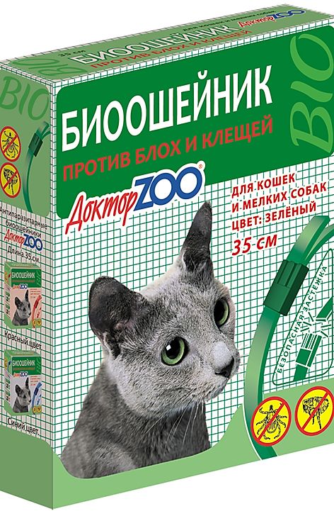 ошейник для кошек "доктор зоо био" от блох и клещей (зелёный), 35 см