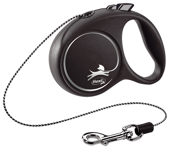 рулетка для животных "flexi black design xs" (флекси) 3 м до 8 кг (трос) черная с серебром