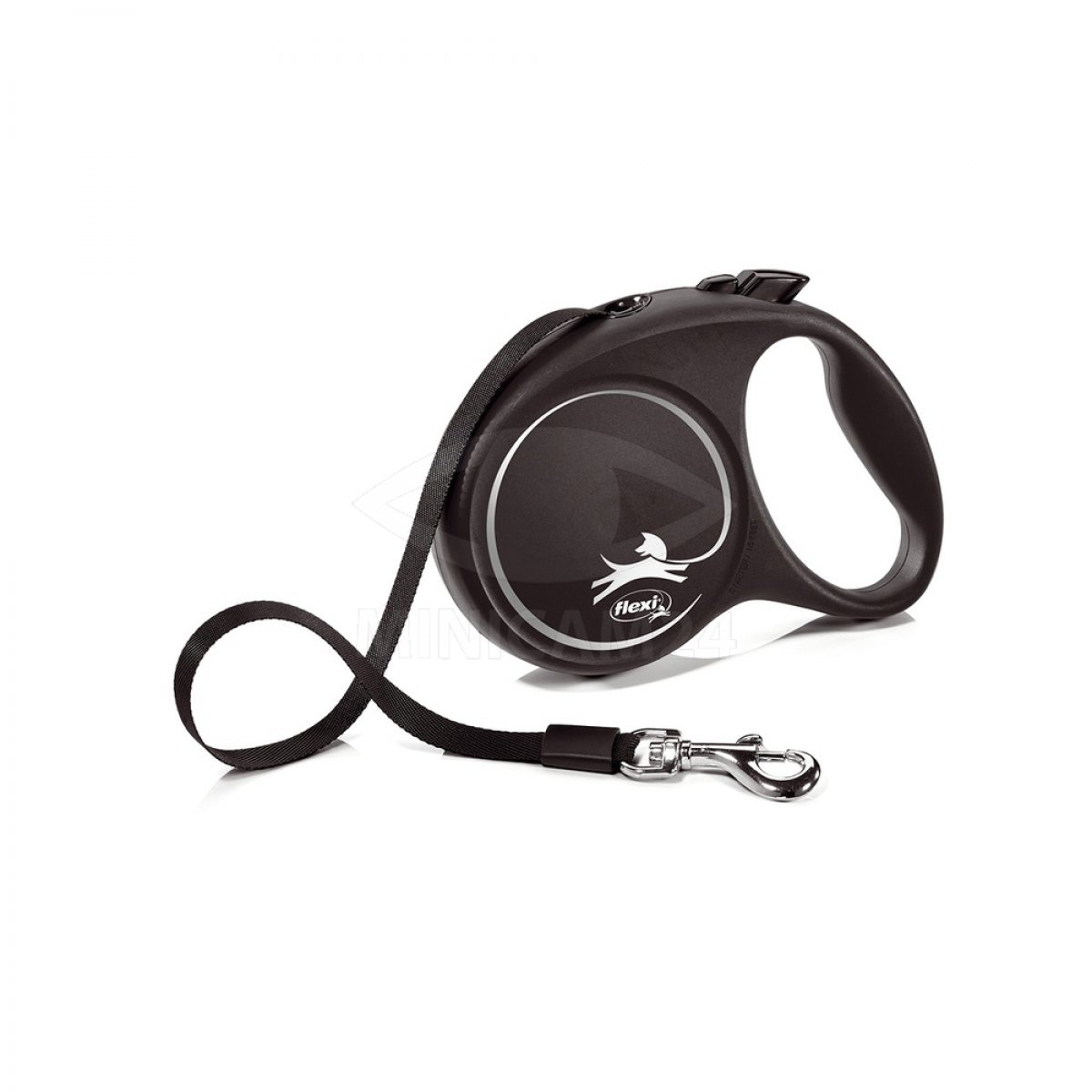 рулетка для животных "flexi black design m" (флекси) 5 м до 25 кг (лента), черная с серебром
