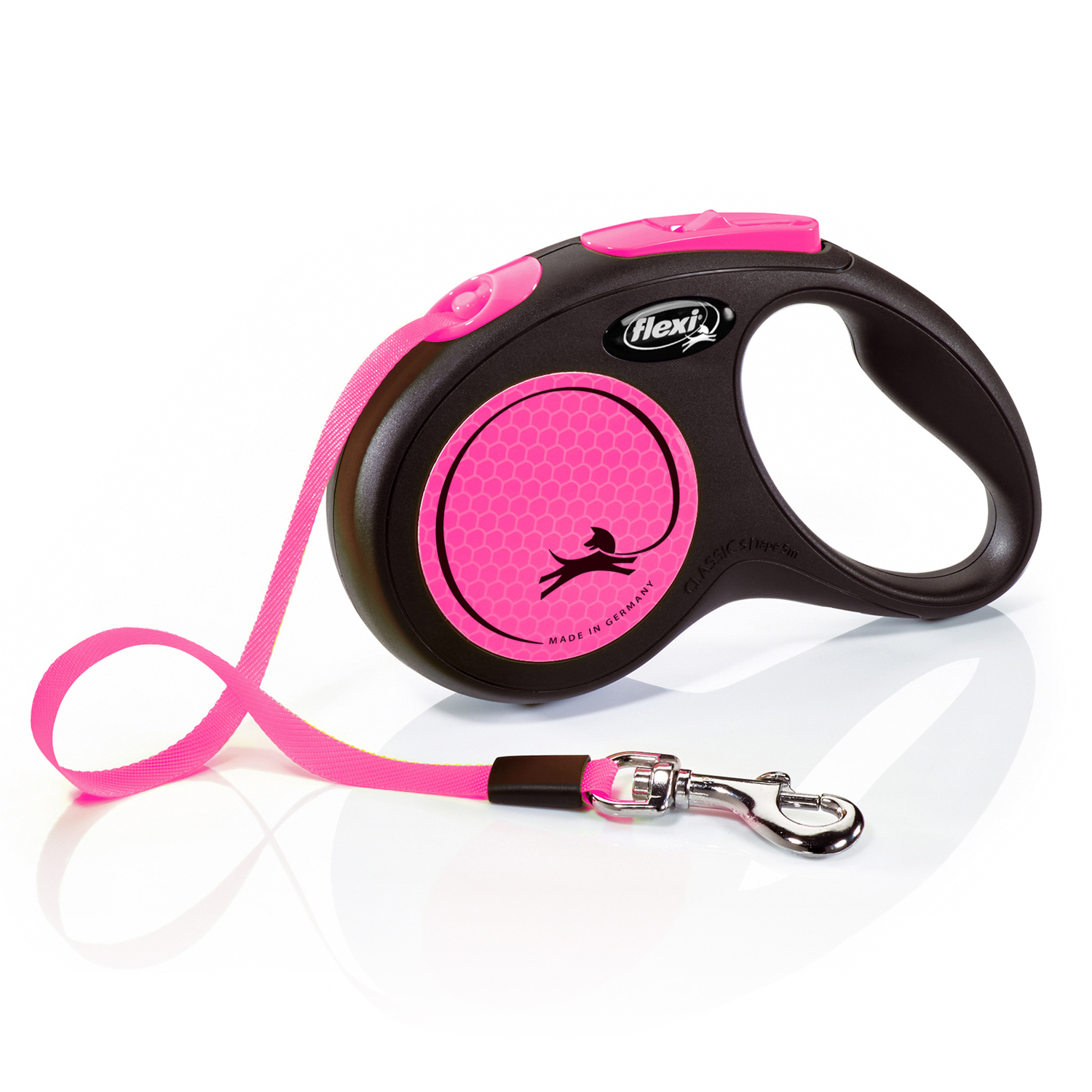 рулетка для животных "flexi neon new s" (флекси) 5 м до 15 кг (лента), светоотражающая, розовый неон