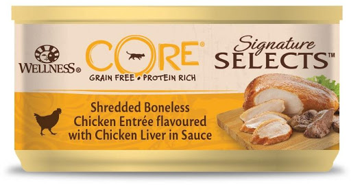 консервы для кошек "wellness core signature selects" из курицы с куриной печенью в виде фарша в соусе (79 г)