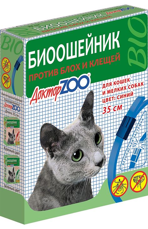 ошейник для кошек "доктор зоо био" от блох и клещей (синий), 35 см