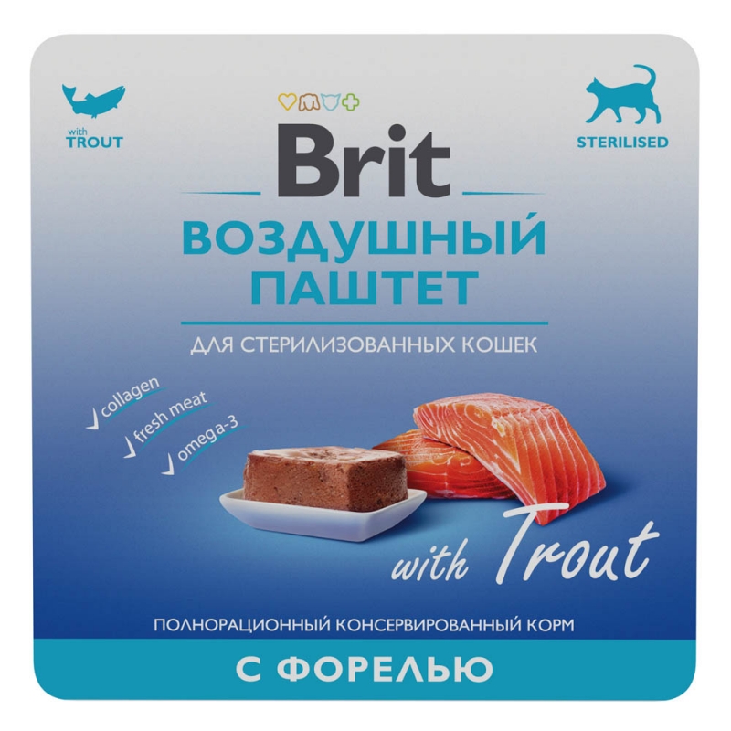 brit premium (брит) воздушный паштет с форелью для взрослых стерилизованных кошек
