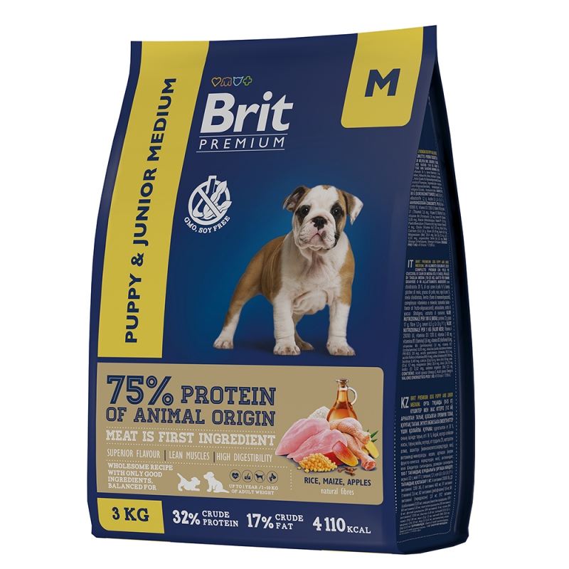 сухой корм для щенков средних пород "brit premium dog puppy and junior medium" (брит m) с курицей