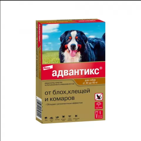 капли "адвантикс" от блох, клещей и комаров для собак весом от 40 до 60 кг (1 пипетка)