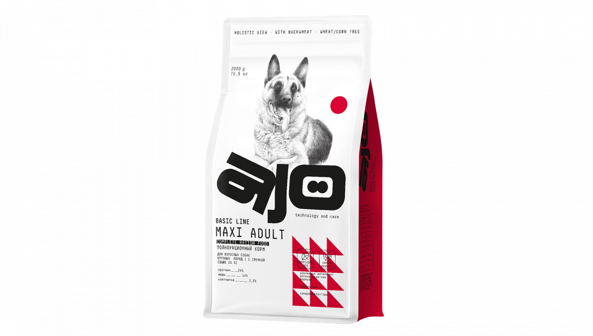 сухой полнорационный корм с гречкой для взрослых собак крупных пород "ajo dog holistic maxi adult" (айо) с индейкой и олениной