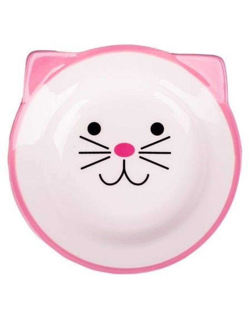 миска керамическая для кошек "mr.kranch" мордочка кошки, 150 мл (розовая)