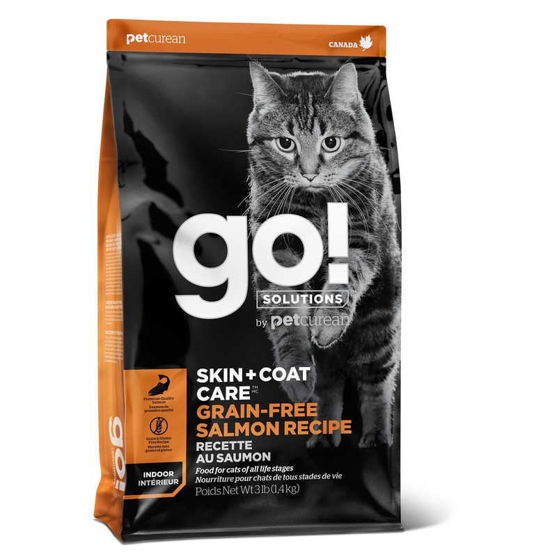сухой беззерновой корм для котят и кошек "go! skin + coat grain free salmon recipe cf 30/14" (гоу) с лососем