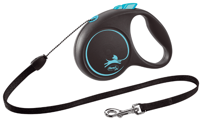 рулетка для животных "flexi black design s" (флекси) 5 м до 12 кг (трос) черная с синим