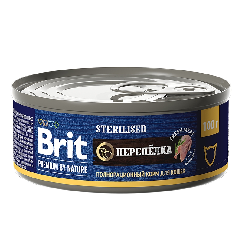 консервы для стерилизованных кошек "brit premium by nature"(брит) с мясом перепёлки