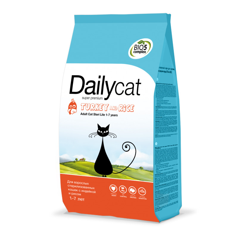 dailycat adult steri lite turkey and rice корм для взрослых стерилизованных кошек с индейкой и рисом