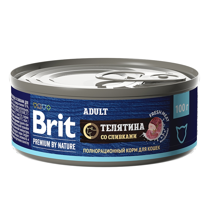 консервы для кошек "brit premium by nature"(брит) с мясом телятины со сливками
