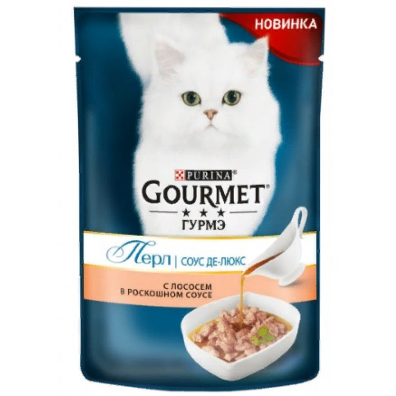 паучи для кошек "gourmet perle соус де-люкс" (гурмэ) с лососем в роскошном соусе