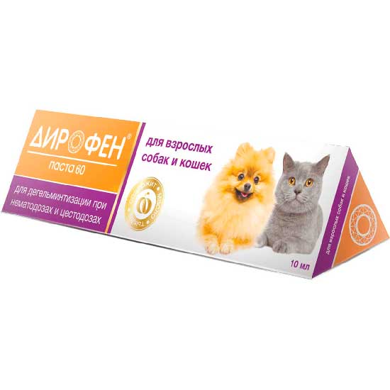 дирофен паста 60 для взрослых собак и кошек, 10 мл