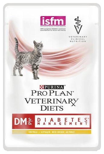 паучи для кошек, страдающих диабетом "pro plan veterinary diets dm diabetes management" (проплан) с курицей