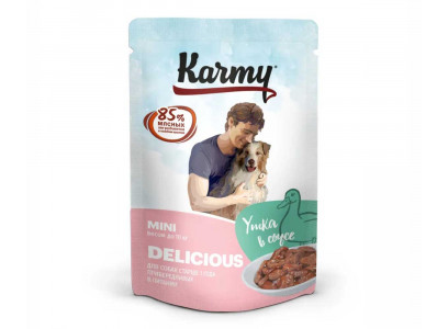 паучи "karmy delicious mini" для собак утка в соусе