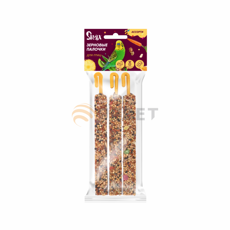 зерновые палочки для птиц "snax" ассорти (овощи, тропические фрукты, орех), 3шт*75 г
