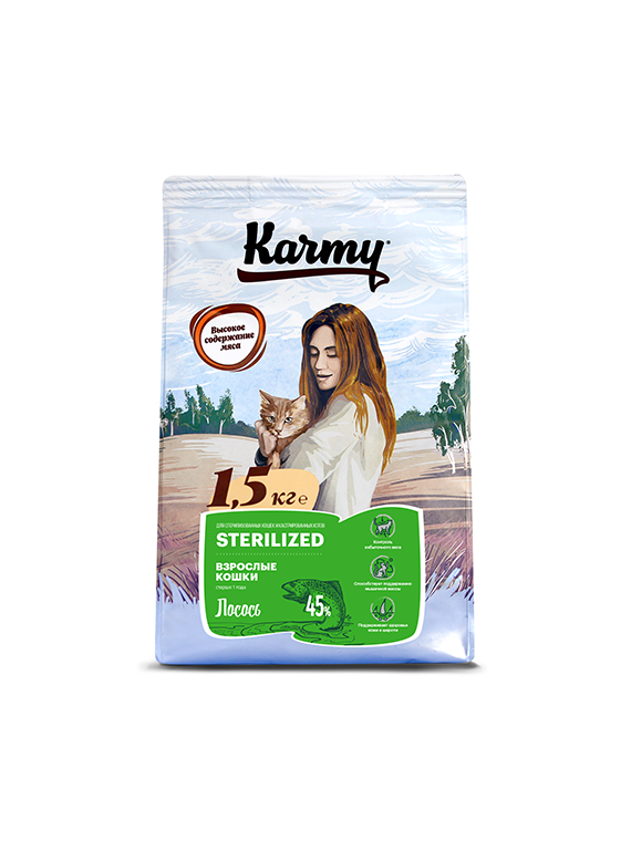 сухой корм для стерилизованных кошек "karmy sterilised cat" (карми) с лососем