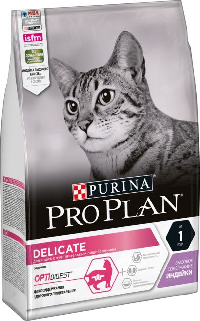 сухой корм для кошек с чувствительным пищеварением"pro plan delicate" (проплан) с индейкой и рисом
