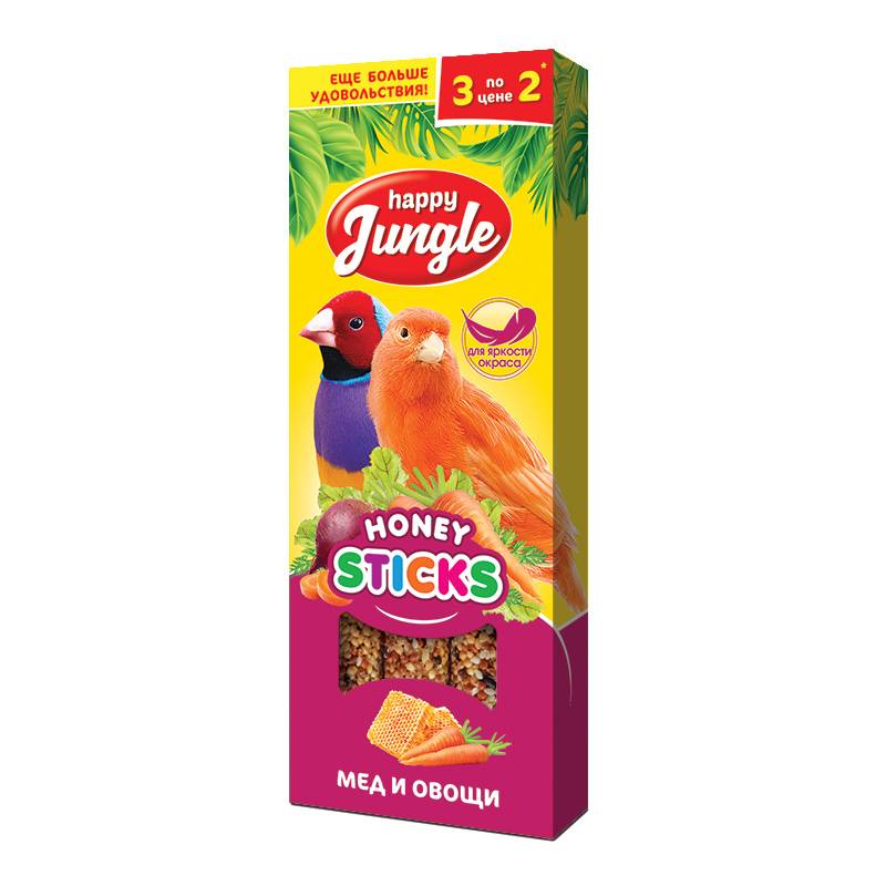 лакомство для птиц "happy jungle" (хэппи джангл) с мёдом и овощами