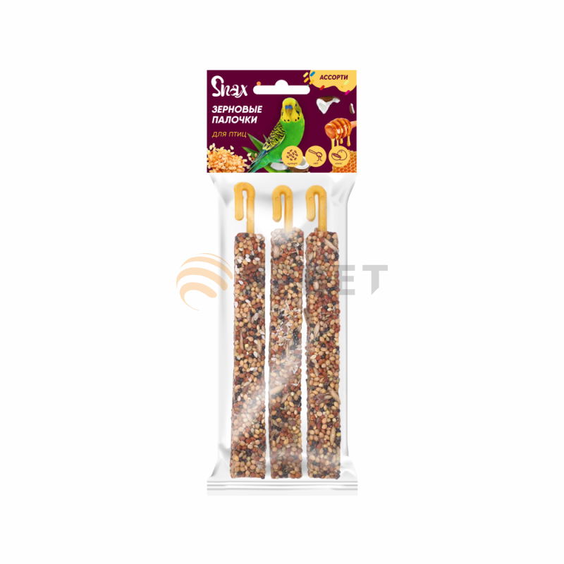 зерновые палочки для птиц "snax" ассорти (кунжут, мёд, кокос), 3шт*75 г