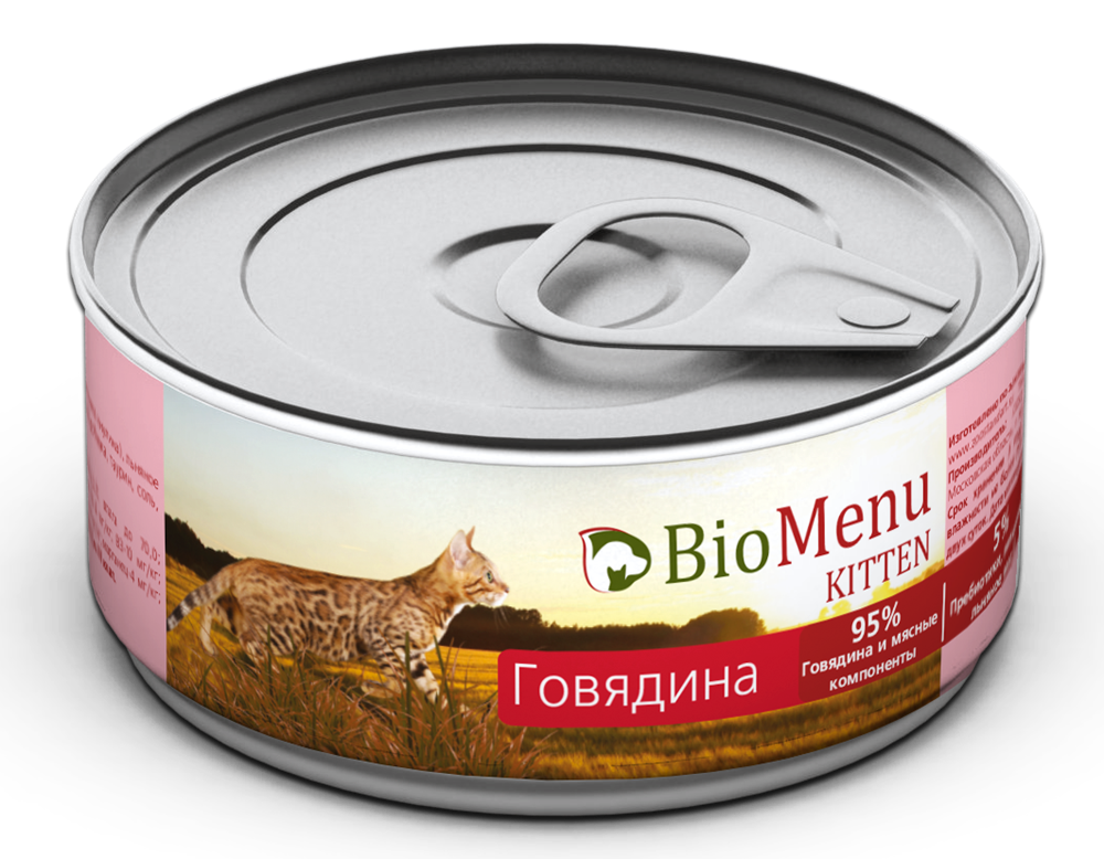 консервы для котят "био меню" паштет с говядиной