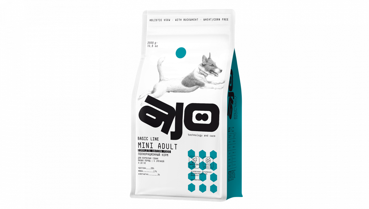 сухой полнорационный корм с гречкой для взрослых собак малых пород "ajo dog holistic mini adult" (айо) с курицей