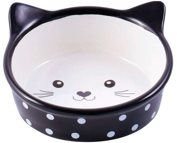 миска керамическая для кошек "mr.kranch" мордочка кошки черная в горошек, 250 мл
