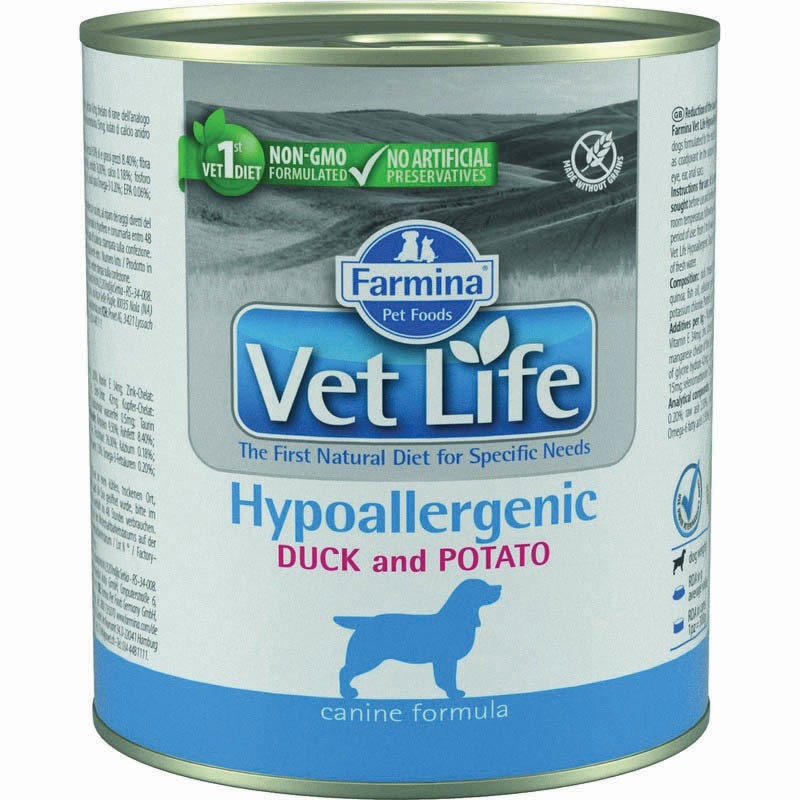 консервы для собак с пищевой аллергией "farmina vet life hypoallergenic" (фармина гиипоаллергеник) с уткой и картофелем