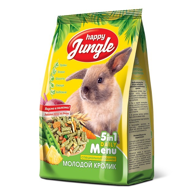 корм для молодых кроликов "happy jungle" (хэппи джангл) основной рацион