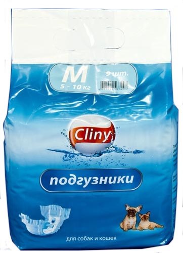подгузники для собак и кошек "cliny" (клини) размер м (5-10кг), 9 шт