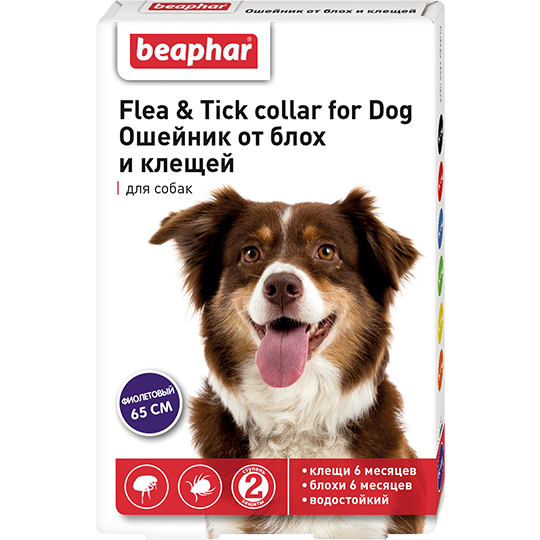 ошейник для собак "beaphar flea & tick collar for dog" (беафар) от блох и клещей (фиолетовый) 65 см