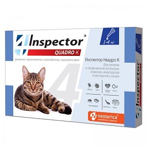 капли для кошек (1-4 кг) "inspector quadro" (инспектор) от наружных и внутренних паразитов, 0,4 мл