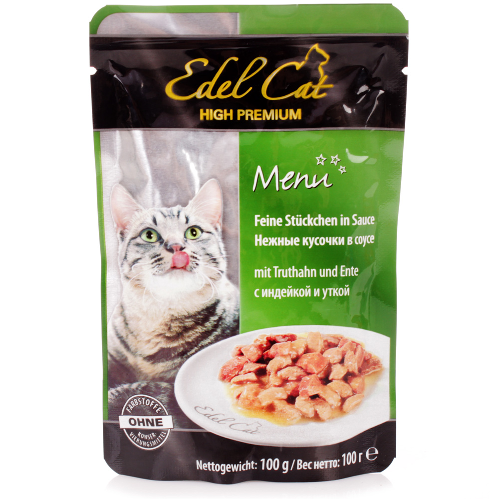 паучи для кошек "edel cat" (эдэль кэт) кусочки с индейкой и уткой в соусе