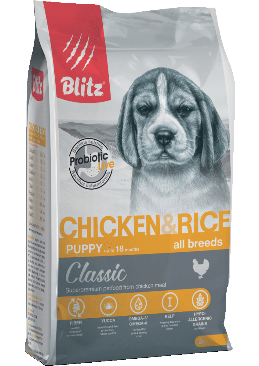 сухой корм для щенков всех пород "blitz classic" (блиц) курица с рисом