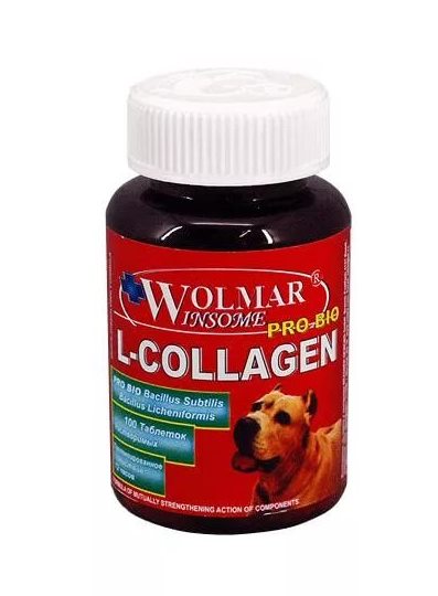 wolmar winsome pro bio l-collagen, синергический комплекс для собак, таблетки, № 100