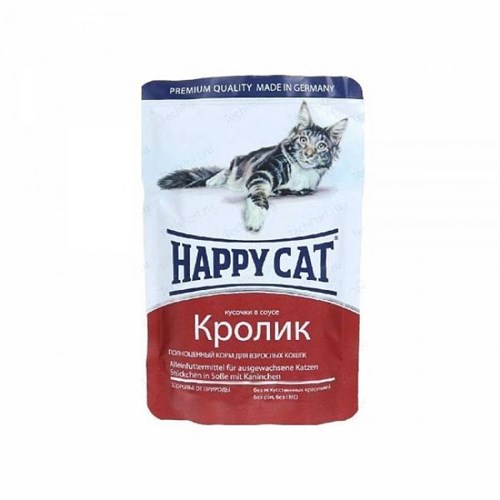 паучи для кошек "happy cat adult"(хэппи кэт) нежные кусочки с кроликом в соусе