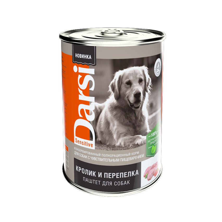 консервы для собак с чувствительным пищеварением "darsi" (дарси) паштет с кроликом и перпёлкой