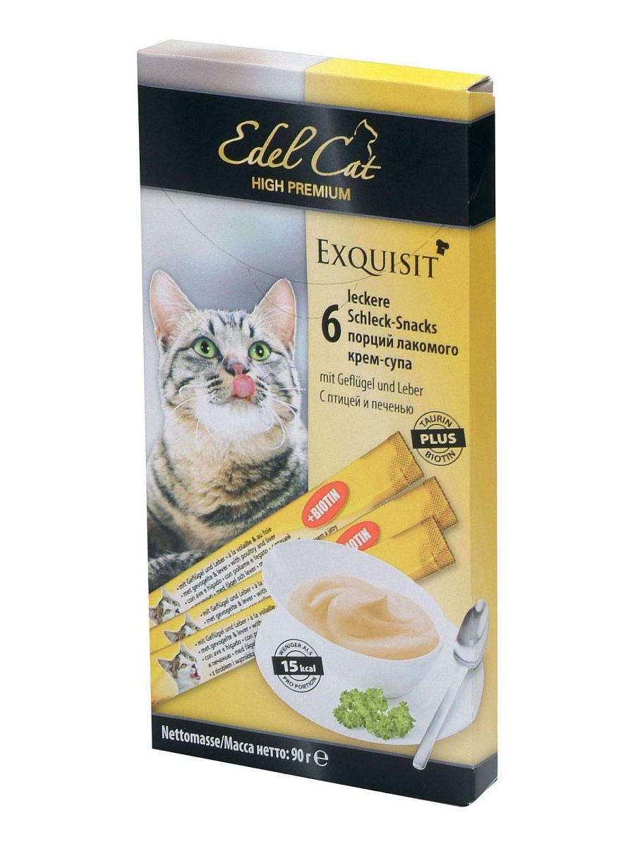 лакомство крем-суп для кошек "edel cat" (эдель кэт) с птицей и печенью, 1 шт